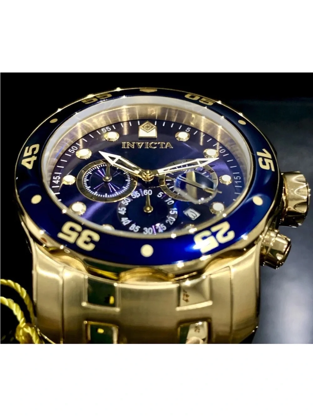 Invicta Men’s PRO DIVER SCUBA Chronograph Blue Dial 18kt Gold Plated Watch. 0073 - Picture 4 of 12